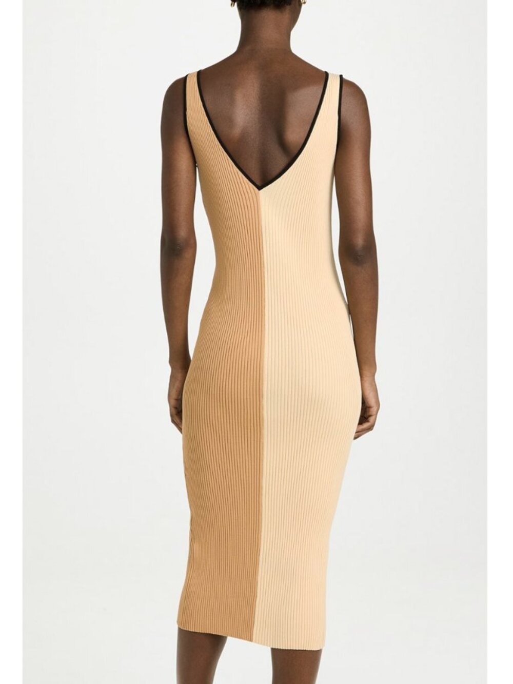 New Staud Dana Colorblock Ribbed Midi Dress Beige Small $165 - Picture 2 of 9